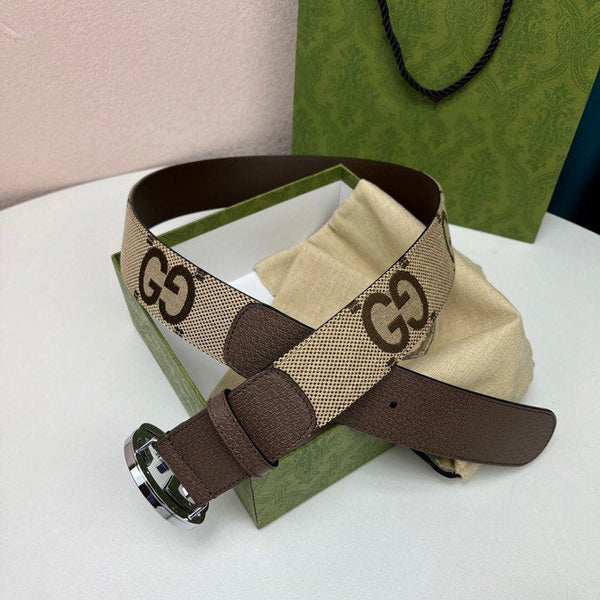 FIBBIA INTERLOCKING G NERO ARGENTO 40MM TELA BEIGE