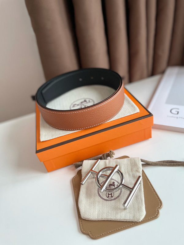 H ULYSSE BELT 38MM SILVER BUCKLE BLACK BROWN LEATHER