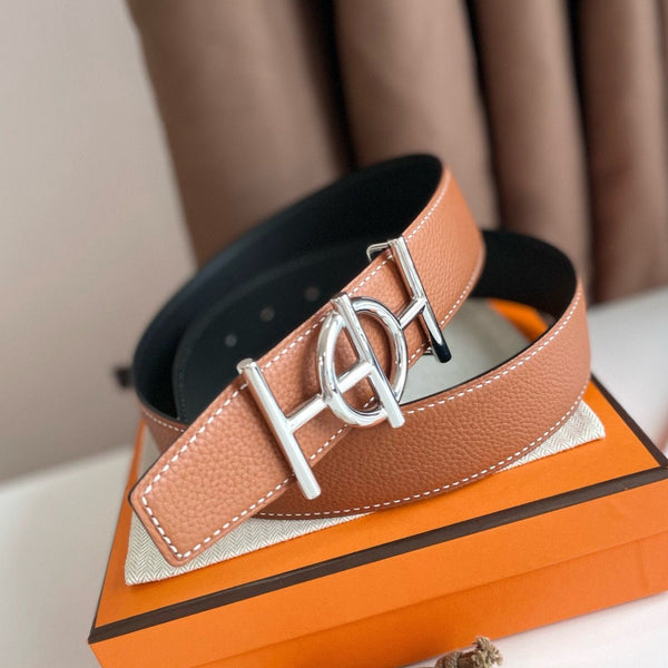 H ULYSSE BELT 38MM SILVER BUCKLE BLACK BROWN LEATHER