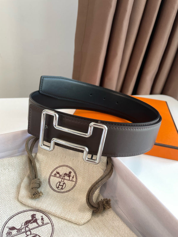 H TONIGHT BELT 38MM SILVER BUCKLE BLACK GRAPHITE LEATHER