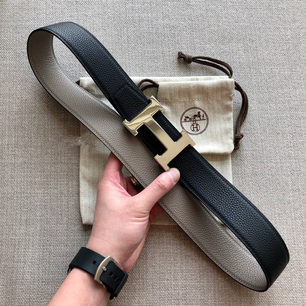 H CONTANCE BELT 38MM BLACK GREY LEATHER