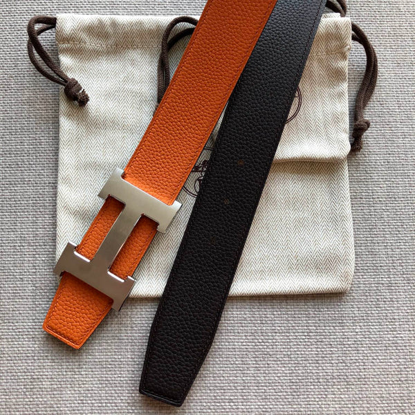 H CONTANCE BELT 38MM ORANGE BLACK LEATHER