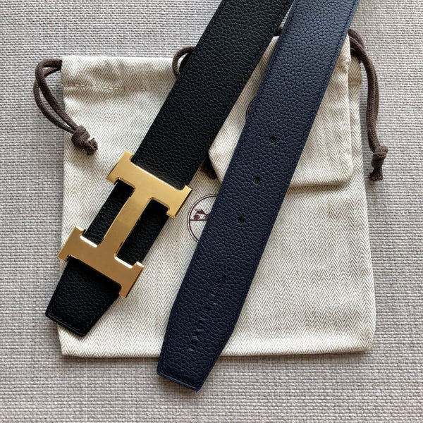 H CONTANCE BELT 38MM BLACK DARK BLUE LEATHER