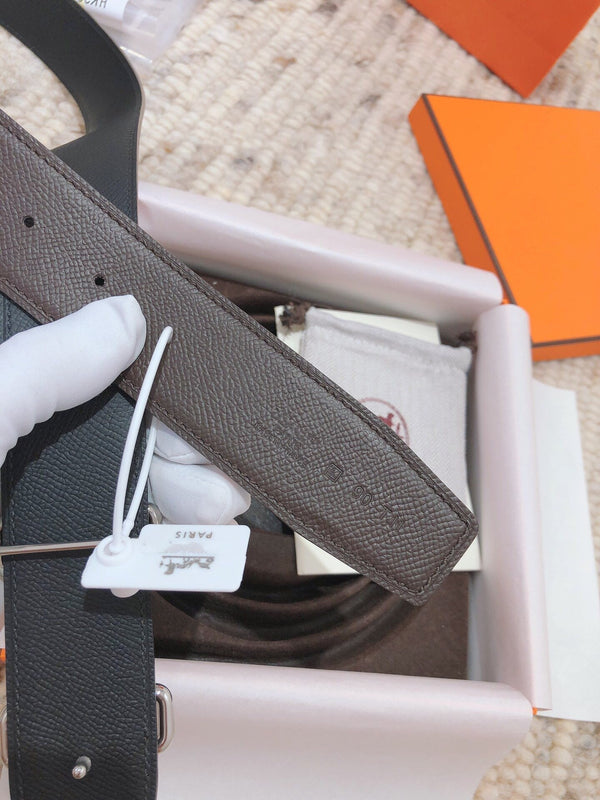 H TONIGHT BELT 38MM CHOCOLATE PRUSSIAN BLUE LEATHER