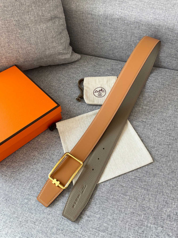 H TUBE BELT 38MM GOLD BUCKLE TIN GREY GOLD LEATHER