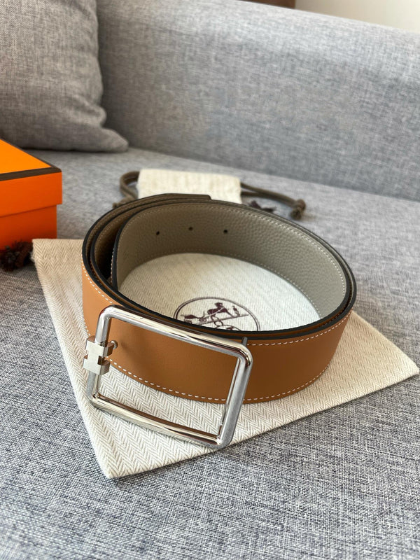 H TUBE BELT 38MM SILVER BUCKLE TIN GREY GOLD LEATHER