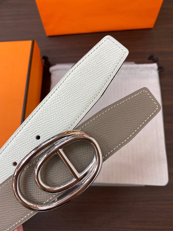H ODYSSEE RIVERSIBLE BELT 32MM SILVER BUCKLE WHITE GREY LEATHER