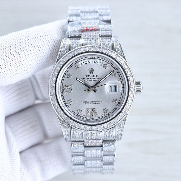 DAY-DATE 41 SILVER CUSTOM ALL DIAMOND