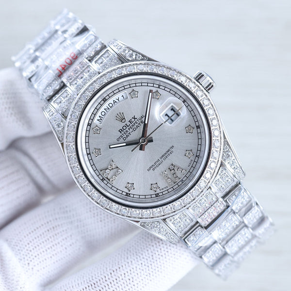 DAY-DATE 41 SILVER CUSTOM ALL DIAMOND