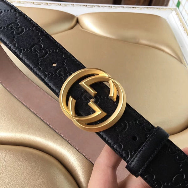 CINTURA GG IN PELLE NERA STAMPATA 40MM