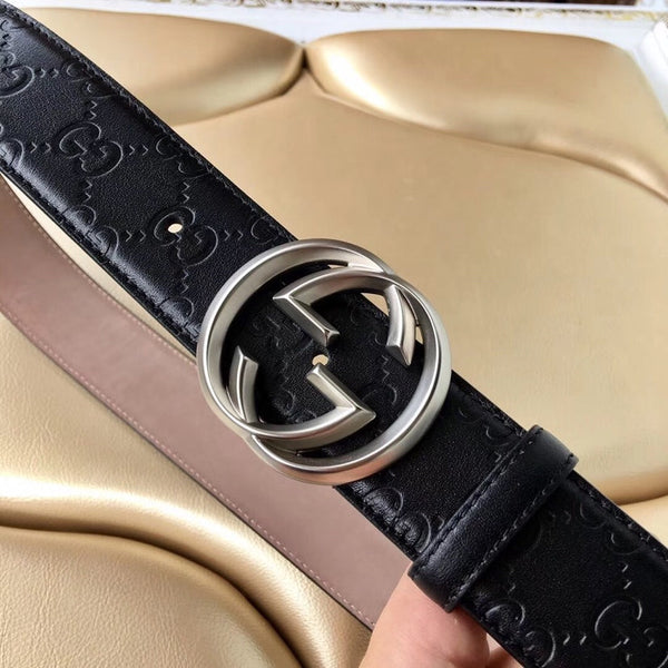 CINTURA GG IN PELLE NERA STAMPATA 40MM