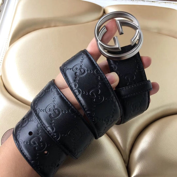 CINTURA GG IN PELLE NERA STAMPATA 40MM