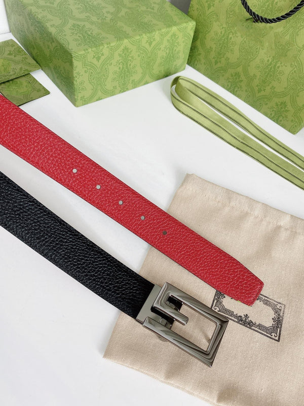 CINTURA G FIBBIA ARGENTO PELLE ROSSA NERA 3,5 CM