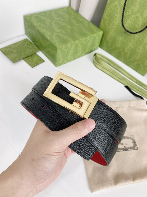 CINTURA G FIBBIA ORO PELLE ROSSA NERA 3,5 CM