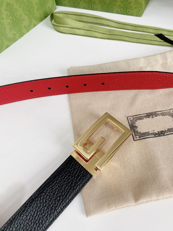 CINTURA G FIBBIA ORO PELLE ROSSA NERA 3,5 CM