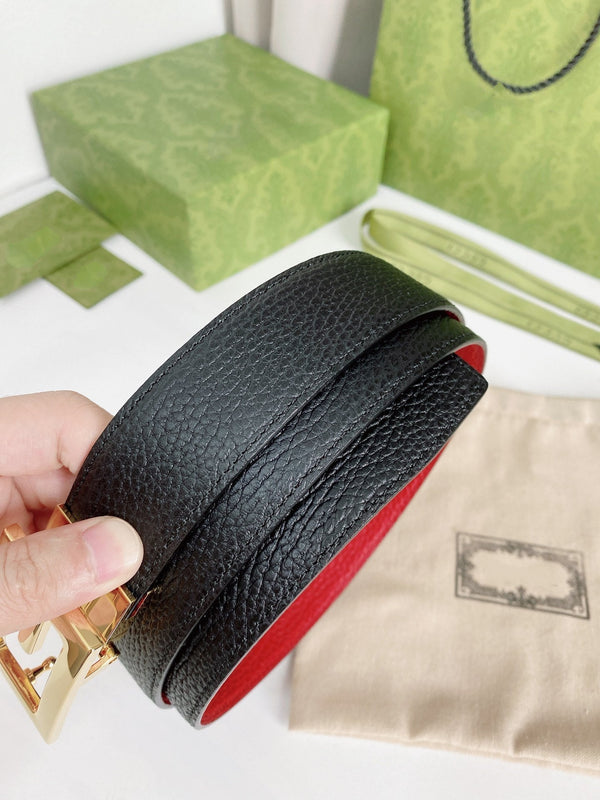 CINTURA G FIBBIA ORO PELLE ROSSA NERA 3,5 CM