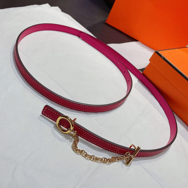 H GOLD BUCKLE WOMEN'S BELT WITH PINK RED LEATHER STRAP 1.3CM