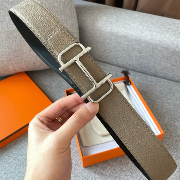 3.8CM  BELT H REVERSIBLE BLACK GREY LEATHER