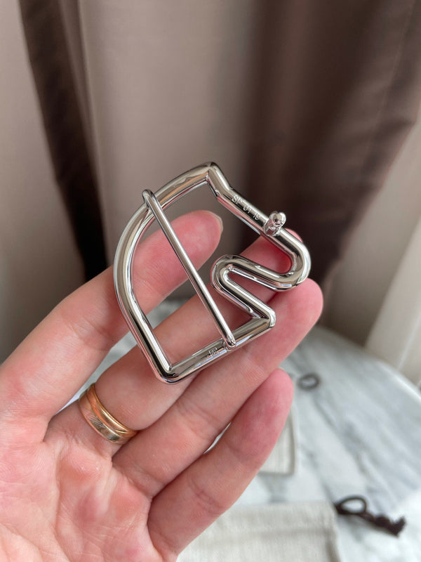 H BELT HORSE BUCKLE BLACK LEATHER REVERSIBLE  3.8CM