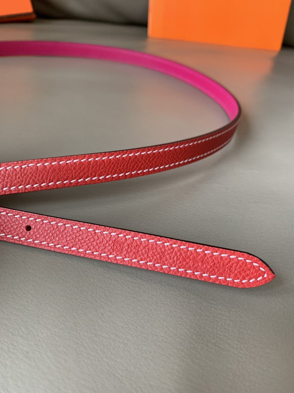 FOCUS BELT GOLD BUCKLE RED AND PINK REVERSIBLE LEATHER 1.3CM