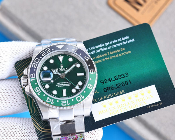 GMT-MASTER II CUSTOM GREEN BLACK BEZEL QUADRANTE VERDE BRACCIALE OYSTER 
