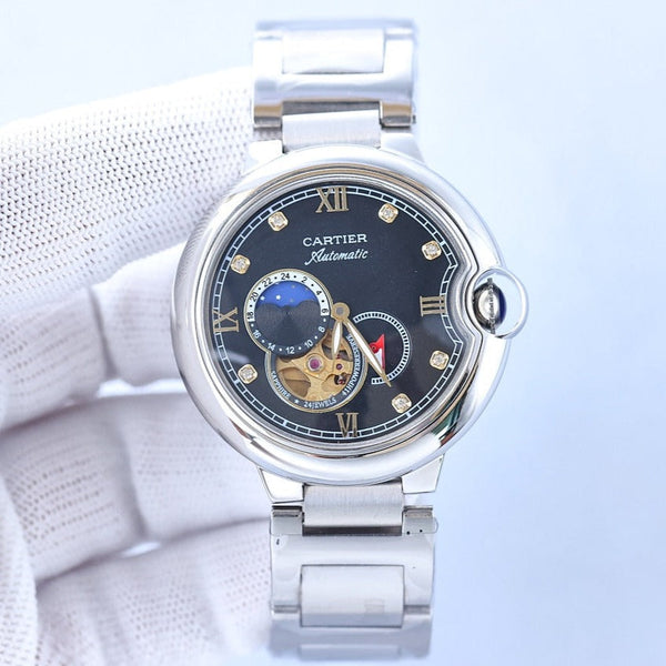 Orologio Blue Balloon da 36 mm con cuore aperto, numeri in diamanti rosa, cinturino in acciaio 