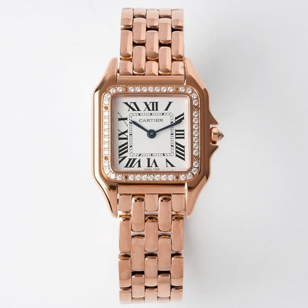 PANTHERE 27MM PINK GOLD CASE DIAMOND BEZEL WHITE DIAL