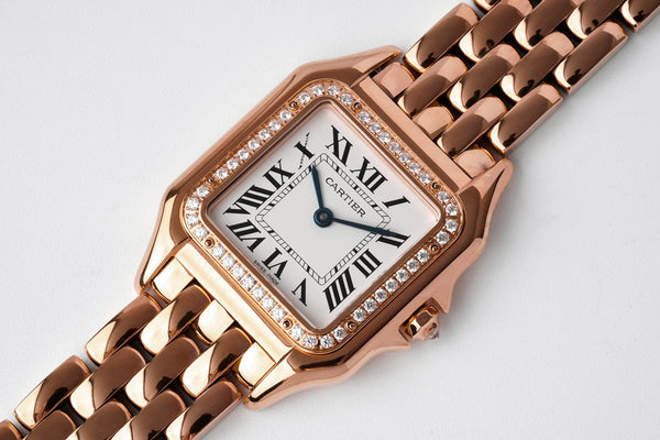 PANTHERE 27MM PINK GOLD CASE DIAMOND BEZEL WHITE DIAL