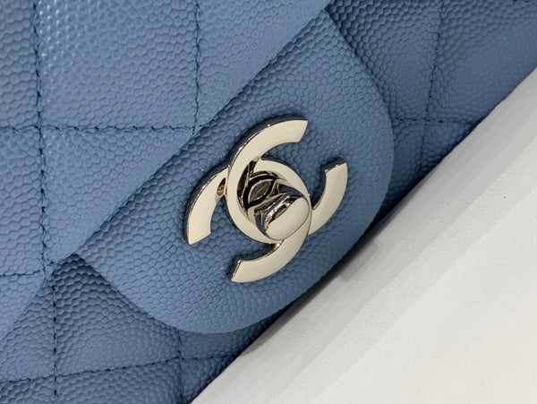 MINI SQUARE FLAP BAG 17CM BLUE CAVIAR SILVER HARDWARE