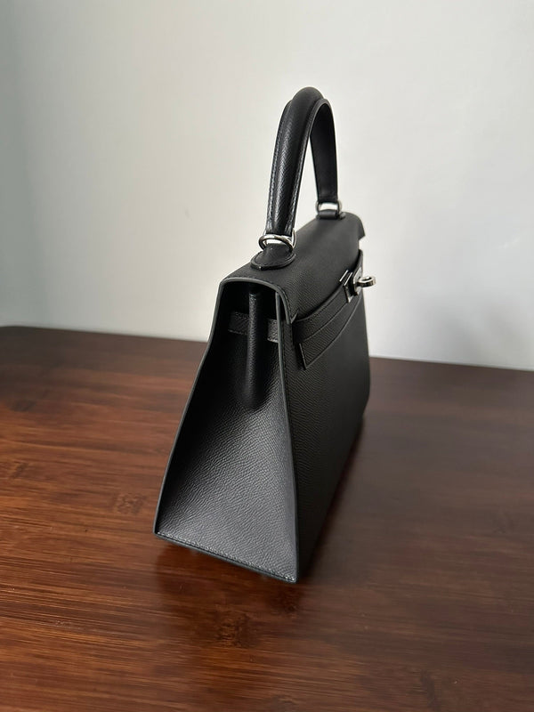 HM KELLY 25CM BLACK EPSOM SILVER HARDWARE