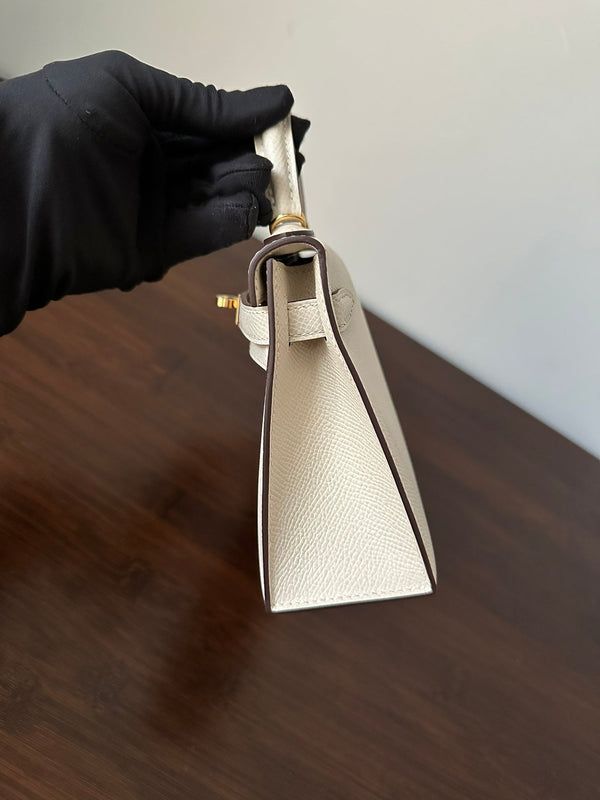 HM KELLY MINI 20 WHITE EPSOM GOLD HARDWARE