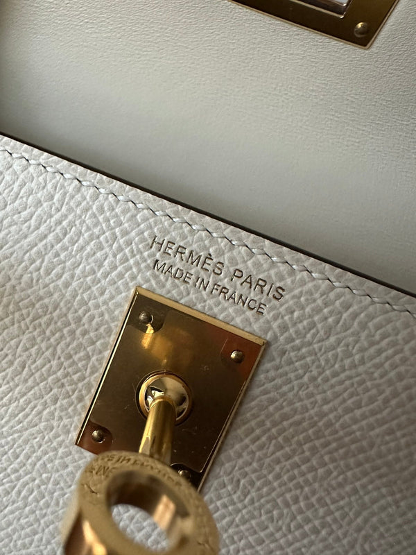 HM KELLY MINI 20 WHITE EPSOM GOLD HARDWARE