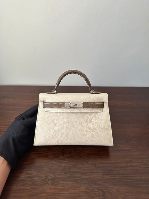 HM KELLY MINI 20 WHITE ETAIN EPSOM SILVER HARDWARE