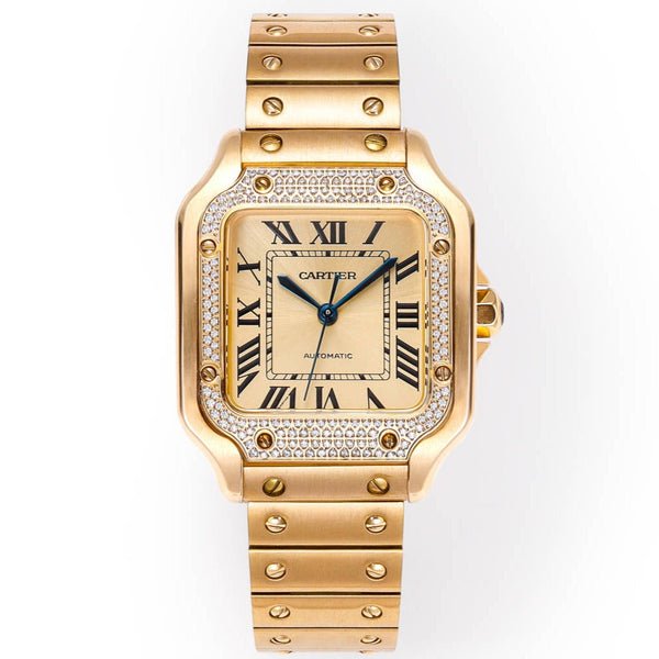 SANTOS LADY 35.1MM GOLD CASE GOLD DIAL DIAMOND BEZEL