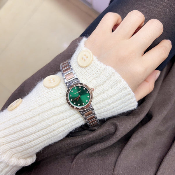 BVL QUARTZ 26MM PINK GOLD STEEL GREEN DIAL