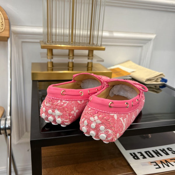 MOCASSINO LV GLORIA FLAT IN DENIM CON TESSUTO FLOREALE ROSA