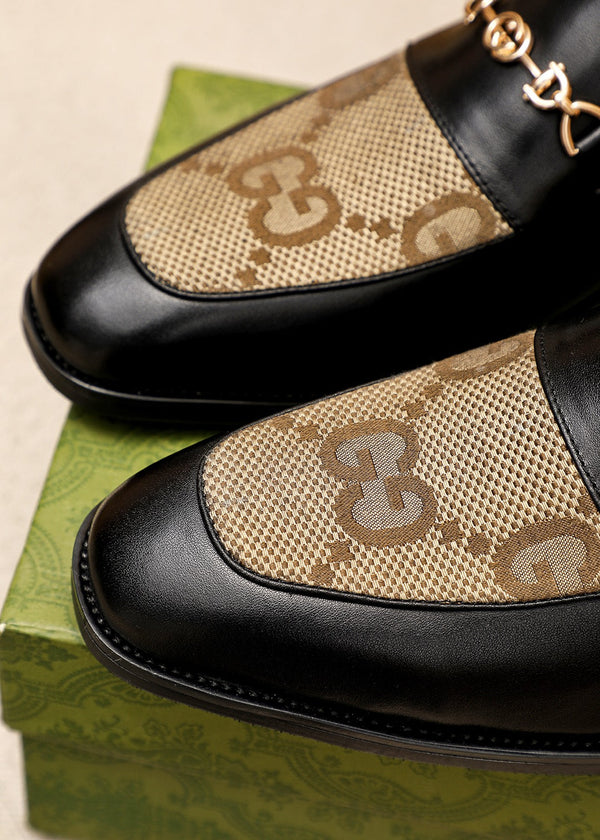 MOCASSINI MAXI IN PELLE NERA E TELA GG