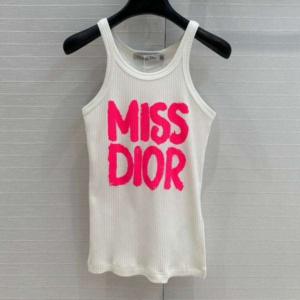 Miss CD Graffiti print striped vest