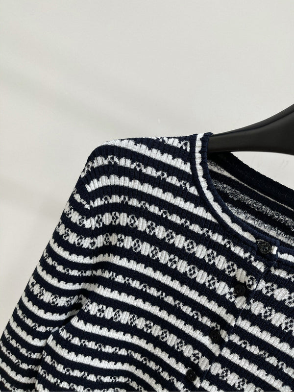 LV Four-Leaf Clover Short Cardigan Black and White Stripes Wool 285507