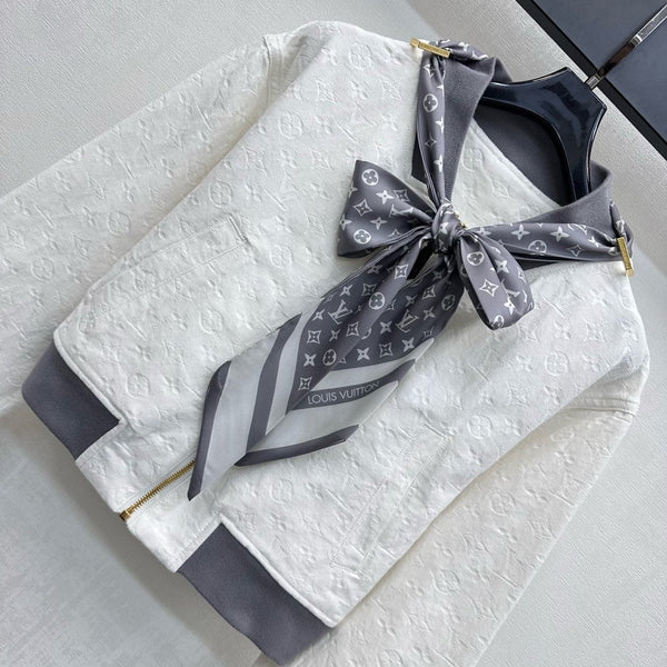 LV25 Embossed Denim Scarf Jacket White Grey Cotton 291766