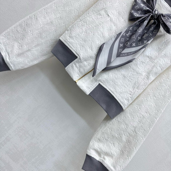 LV25 Embossed Denim Scarf Jacket White Grey Cotton 291766