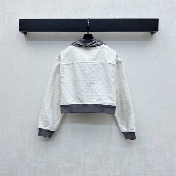 LV25 Embossed Denim Scarf Jacket White Grey Cotton 291766