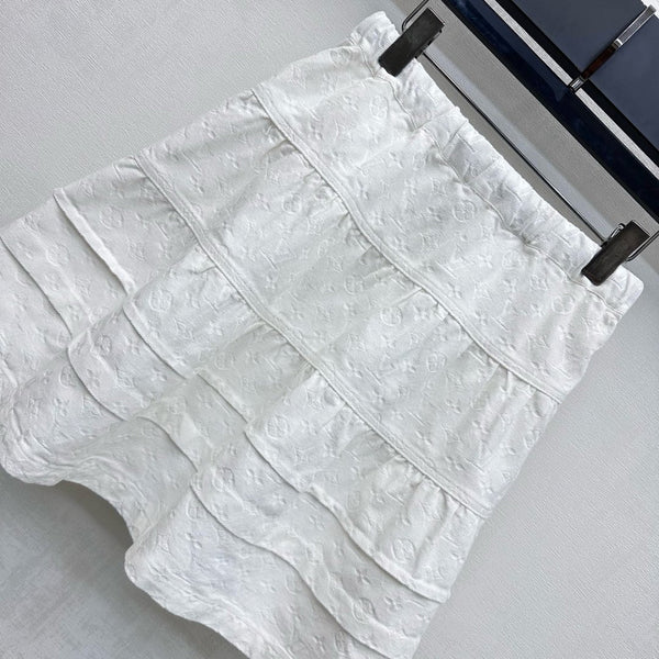 LV25 Embossed Denim Scarf Skirt White Grey Cotton 291767