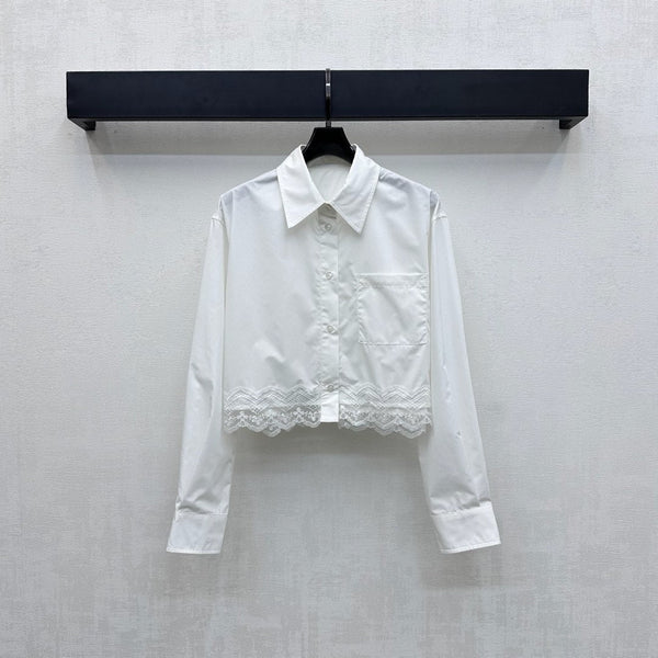 LV25 Lace-Trimmed Shirt and Shorts Set White Cotton 290149