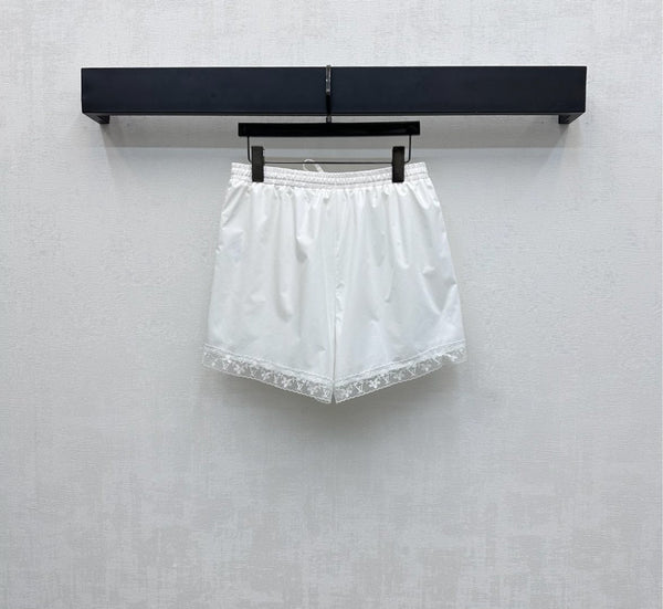 LV25 Lace-Trimmed Shirt and Shorts Set White Cotton 290149