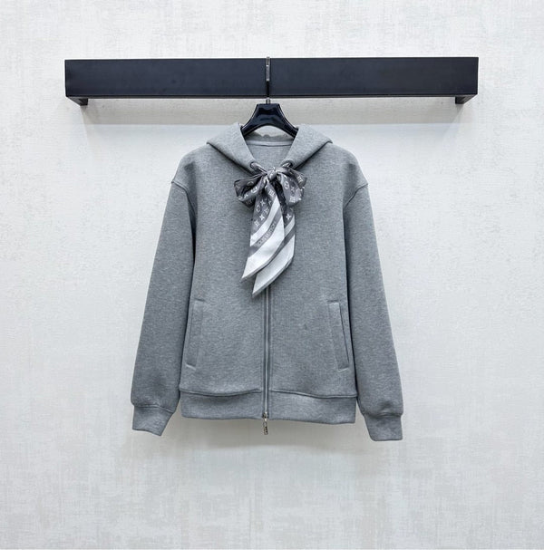 LV25 Silk Scarf Hooded Jacket Gray Cotton 290217