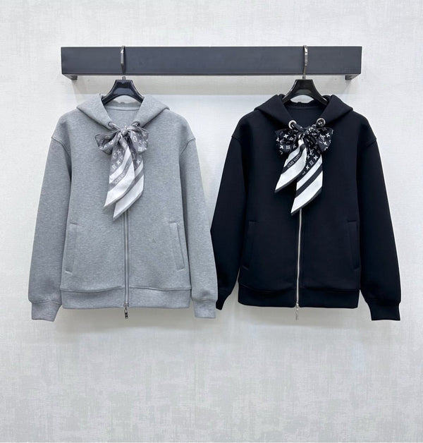 LV25 Silk Scarf Hooded Jacket Gray Cotton 290217