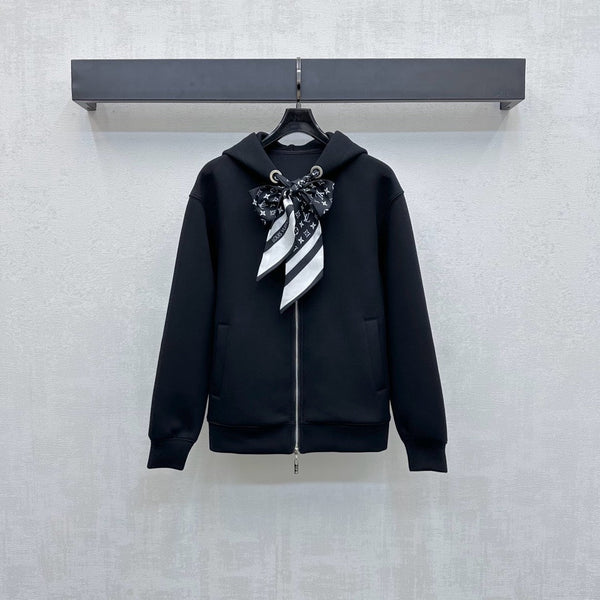 LV25 Silk Scarf Hooded Jacket Black Cotton 290214
