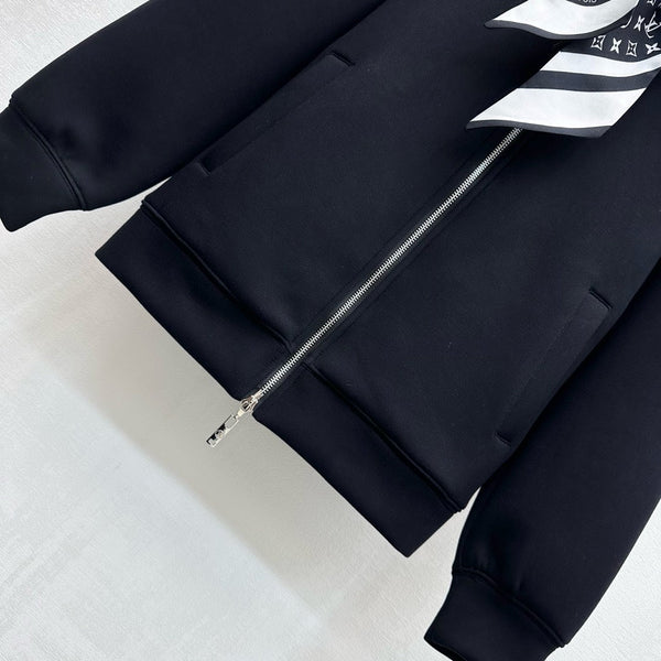 LV25 Silk Scarf Hooded Jacket Black Cotton 290214