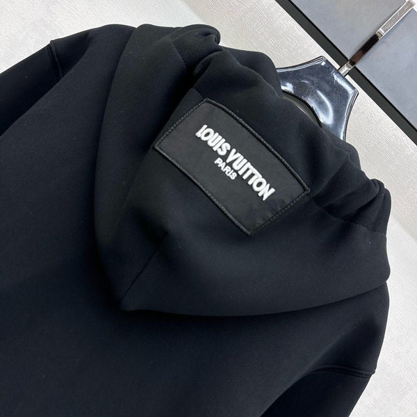 LV25 Silk Scarf Hooded Jacket Black Cotton 290214